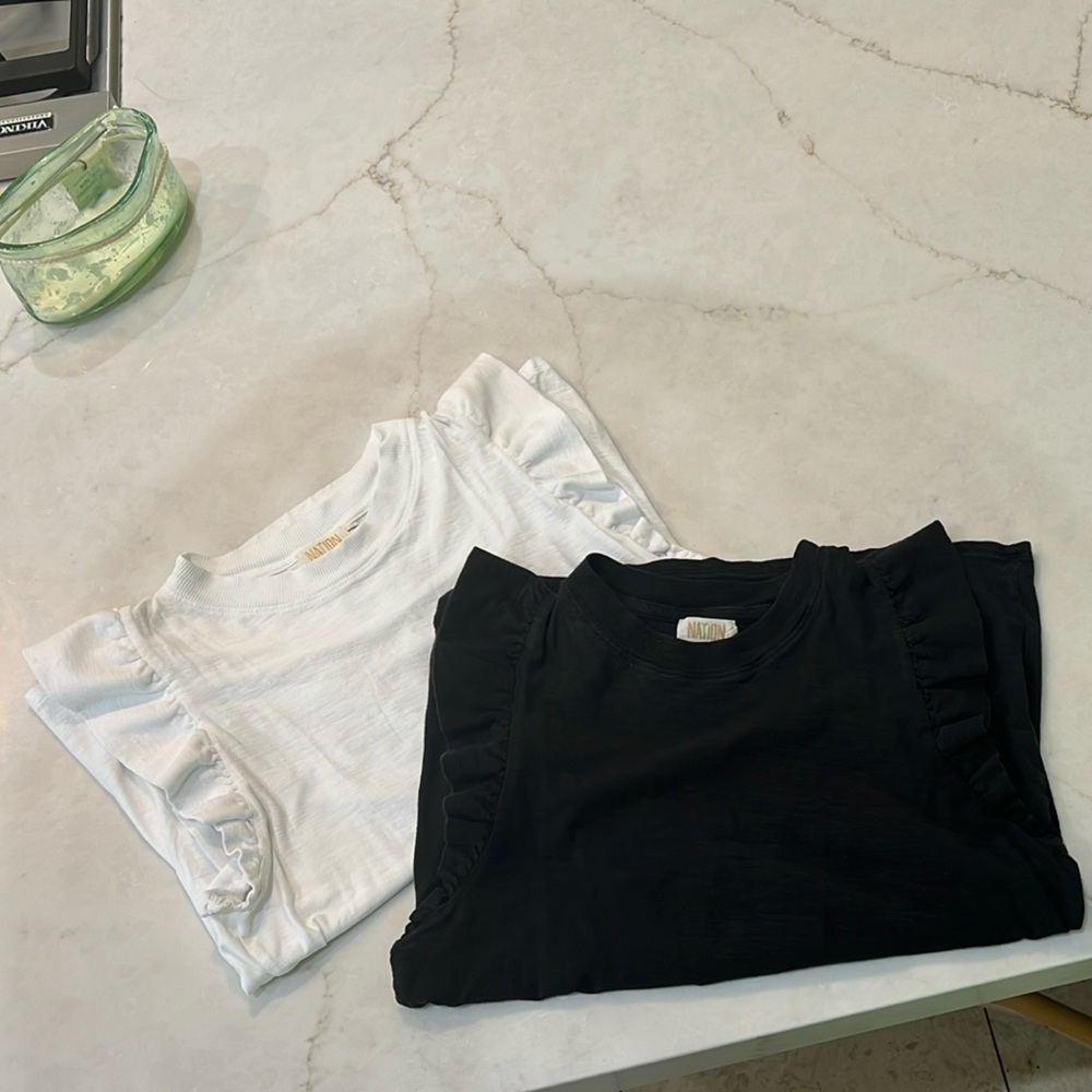 Nation LTD (Anthropologie) White and Black Ruffle Sleeve Tank Tops - Size Medium
